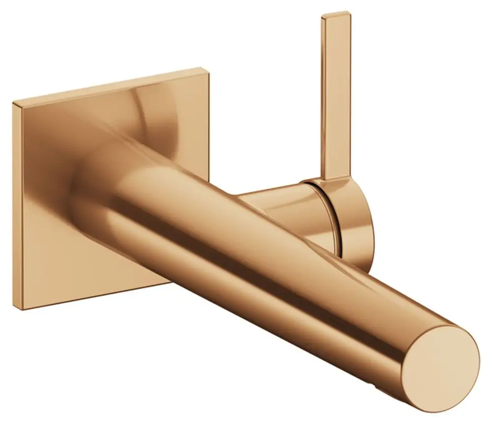 Wandmontierter Mischer aus Bronze mit einem eckigen Design und einem runden Auslauf, hergestellt von Keuco. Geeignet für Badezimmeranwendungen.
